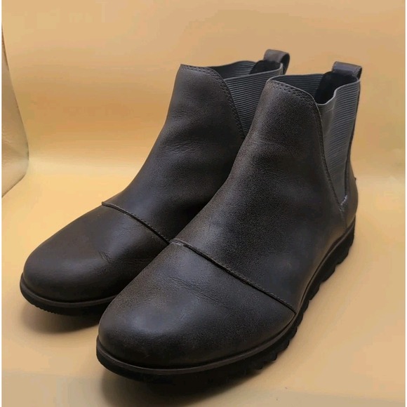 Sorel Out N About Leather  Slip On Wedge Ankle Booties 8 Gray Womens Boots Grey - Picture 1 of 12